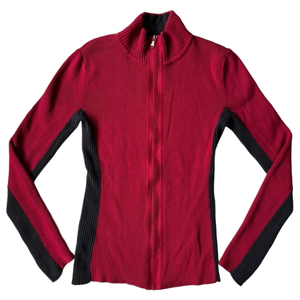 Calvin Klein Jeans Red Mockneck Zip Up Sweater